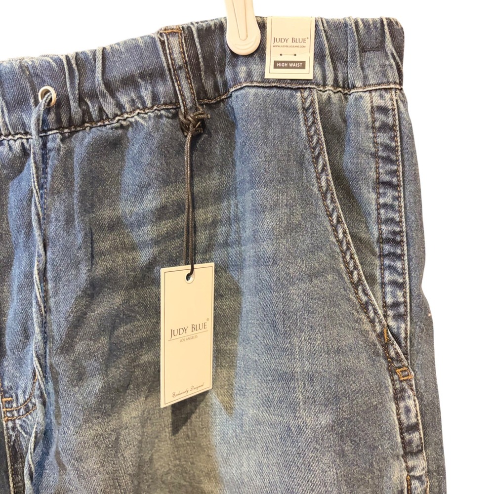 Judy Blue High Waist Baggy Denim Featherweight Boxer Shorts Drawstring 2XL New - Picture 3 of 9